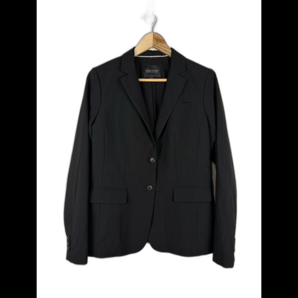 Banana Republic Long & Lean Blazer Women Size 6 Black Wool Blend Classic Office